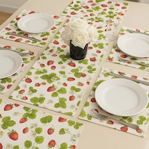 Çilek Desenli Masa Runner 40x145 Cm Ve Amerikan Servis Seti 6 Kişilik Çok Renkli