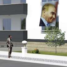 Gülümseyen Mustafa Kemal Atatürk Yan Portre Dış Poster Cephe Bayrağı - 1,5x2,25 Metre 1