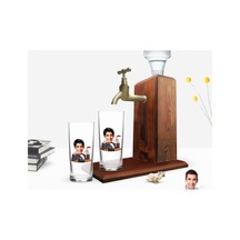 Kişiye Özel Renkli Baskılı Godfather Baba Karikatürlü İkili Rakı Bardağı Ve Ahşap Rakı Standı Hediye Seti-6
