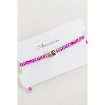 Nazar Kristal Makrome İp Bileklik 6 Mm - Pembe N145 11989579