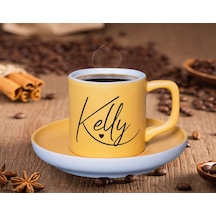 Bk Gift Kişiye Özel İsimli Mat Sarı Renk Türk Kahvesi Fincanı-5 Renkli Türk Kahvesi Fincanı, Arkadaşa Hediye, Anneye Hediye, Kahve Fincanı