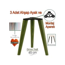 3 Adet Ahşap Ayak 45 Cm Orman Yeşili M8 Civatalı Bağlantı Aparatlı Mobilya Tabure Sehpa Masa Destek Ayağı Orman Yeşili