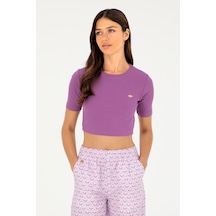 U.S. Polo Assn. Kadın Mor Bisiklet Yaka Crop Tişört 50281813-VR038