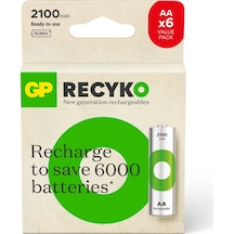 GP GP2100AAHCB4-2GBE6 2100 Serisi 2000 mAh AA Ni-MH Şarj Edilebilir Kalem Pil 4 + 2'li