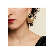 Lunarie Oval Çizgili Vintage Statement Küpe 14k Gold Spiral Altın