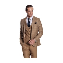 Wessi Ekose Ceketli Slim Fit Taba Erkek Takım Elbise Taba
