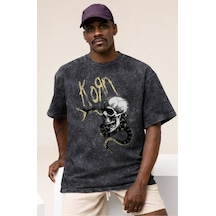 Korn Rock Metal Müzik Grubu Baskılı Unisex Oversize Vintage Yıkam Siyah