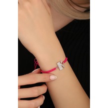Pembe İpli Gümüş Harfli Bileklik