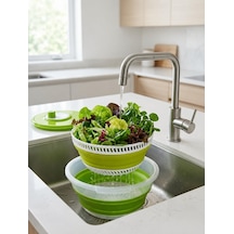 Katlanabilir Salata Kurutucu - Süzgeç Ve Kase Seti - 3'ü 1 Arada 4.5 Litre Yeşil Diğer