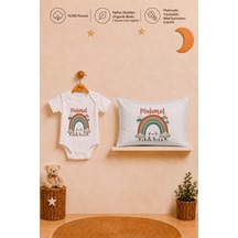 Pia Baby İsme Özel Kısa Kollu Erkek Bebek Body Zıbın Ve 35x45 Yastık Kılıfı %100 Pamuk Organik Baskılı Bebek Hediyesi 1083bay2x Krem