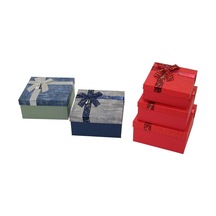 3pcs Kare Çizgili Mix Renkli Karton Hediye Kutusu Kurdelalı 19-17-15cm 5580 Çok Renkli