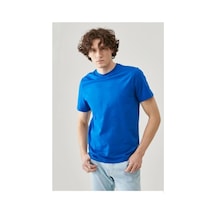 Erkek Tişört Kısa Kol Düz Bisikilet Yaka Oversize T-shirt - Mi Mavi