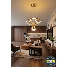 Model 3 Renkli Modern Gold Led Sarkıt Avize - Alt Küre Aydınlatmalı Salon Mutfak Avizesi