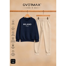 Overmax Milano Baskılı Çocuk Kapüşonsuz Sweatshirt Eşofman Takımı 3-12 Yaş Lacivert-bej - 918973686 Lacivert-bej
