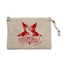 Sepultura Logo Red Krem Clutch Astarlı Cüzdan / El Çantası Krem
