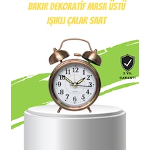 Nostaljik Bronz Metal Alarmlı Masa Saati Büyük Boy Dekoratif Ve Şık Tasarım Gri - Siyah