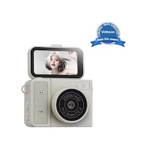 2k Mini Dijital Retro Video Kamera Flaşlı Dijital Vlog Mini Fotoğraf Makinesi Türkçe Menü Bej 1