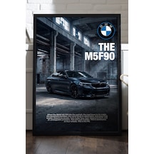 Bmw M5 F90 Siyah Ahşap Çerçeveli Poster, Dekoratif Araba Duvar Tablosu
