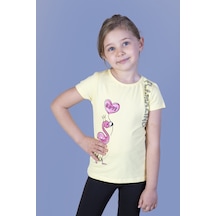 Toontoy Kids Toontoy Kız Çocuk Flamingo Desenli Taş İşlemeli Baskılı Tişört Sarı