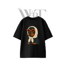 Thewert Rottweiler Scarf Glasses Tasarım Baskılı Ünisex Siyah Oversize T-shirt