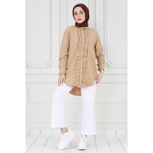 Sevitli Önü Fırfır Detaylı Tunik-bej-3579 Bej