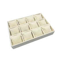 Yerli Üretim Tokyo Model Süet Kumaş Krem Renk 34/24 Cm Yastıklı Çekmece Içi Takı Standı Çok Renkli