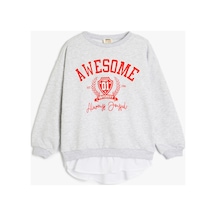 Koton Kız Çocuk Slogan Baskılı Bisiklet Yaka Uzun Kollu Oversize Sweatshirt Gri