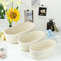 Yystore Oval Saklama Sepeti Pamuk Halat Dokuma M030-1344 Çok Amaçlı Organizasyon