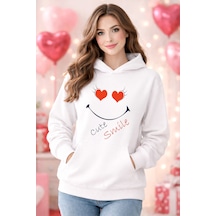 Stil X Sevgililer Gününe Özel, Kapüşonlu Kadın Sweatshırt, Valentıne's Day Beyaz-5