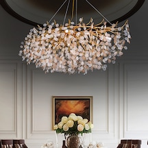 Masal Sıralı Gold Yemek Masası Üstü, Kristal Taşlı Modern, Oturma Odası, Salon Avize Altın