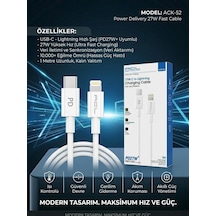 Acl Ack-52: 27w Pd Hızlı Şarj Usb-c To Lightning Kablo - Lisinya Beyaz