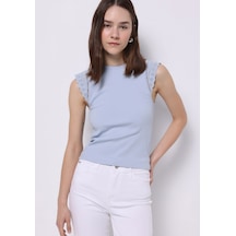 Colins Slim Fit Kadın Mavi Kısa Kol Tişört Cl1074541 Q1.v2 Ble Mavi
