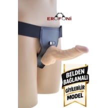 Erofoni Ultra Süper Realistik 15 Cm Damarlı Belden Bağlamalı Strapon Giyilebilir Takma Dildo Penis