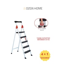 Extra Dayanıklı 4+1 Özel Tasarım Hafif, Kaymaz, Metal Basamaklı Katlanır Merdiven Kırmızı-siyah