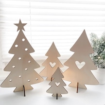 Ahşap Noel Yılbaşı Ağacı Masaüstü Dekor 4 Lü Noel Ağacı