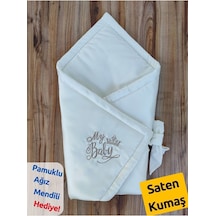 Ekru Bebek Battaniyesi Saten Kumaş Nakış Detaylı Bebek Kundak Mevsimilk Hediyelik Bebek Örtü Ekru