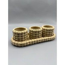 Bezos Örgü Dokulu Tealight Mumluk Ve Tepsi Seti Dekoratif Sunum Mumluğu Nıda Çok Renkli