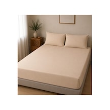 Çift Kişilik Lastikli Çarşaf Takımı 2 Adet Yastık Kılıflı 50x70 180x200+30 %100 Pamuk Bej