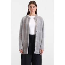 Olcay İnci Detaylı Soft Kumaş Triko Hırka Gri 8296