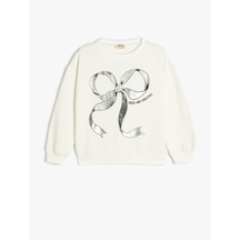 Koton Fiyonk Baskılı Uzun Kollu Bisiklet Yaka Oversize Sweatshirt Ekru 5skg10195ak Ekru