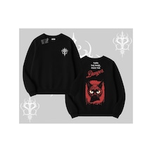 Tarzsokak Gotik Kedi Arka Baskılı Biskilet Sweatshirt Siyah