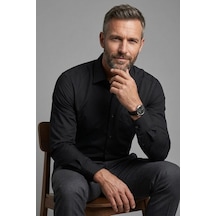 Torivalli Collection Klasik Kesim Regular Fit Tek Cepli Kolay Ütülenebilen Mevsimlik Uzun Kollu Düz Renk Erkek Gömlek Siyah