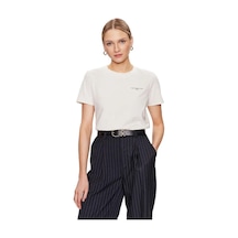 Tommy Hilfiger Kadın Pamuklu Yuvarlak Yaka Marka Logolu Beyaz T-shirt Ww0ww37877-02z-10708 Beyaz
