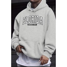 Florida Baskılı Oversize Sweatshirt Gri