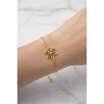 Çekirdekjewelry 925 Ayar Gümüş Zeytinyağı Taşlı Lotus Bileklik Sarı