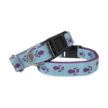 Köpek Tasması Patili Dokuma 2 Cm - Min: 30 Cm - Max: 50 Cm Açık Mavi - Elm-299985 Çok Renkli