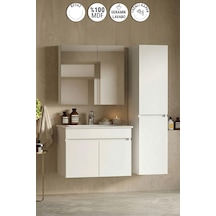 Lotus 75+35 Cm Beyaz Mdf Seramik Lavabolu Asma Banyo Dolabı Takımı