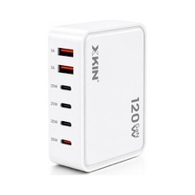 120w Gan Çok Portlu Şarj Cihazı, 6 Port, 2x Usb-a 3a + 3x Usb-c 20w + 1x Usb-c 30w, Beyaz Beyaz