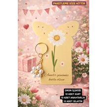 Butterfly Papatya Anahtarlık - Anneler Günü Hediyesi - Özel Konsept Kartlı - Sabit Yazı 10 Adet Çok Renkli