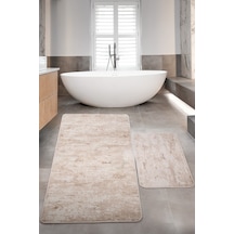 Nova Krem Büyük Ebat 80x150 + 50x80 Cm 2'li Banyo Halısı Paspas S Krem